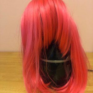 bright pink wig short straight bob with nylon cap